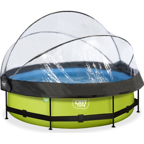 Exit Toys – Piscine hors sol ronde 300x76cm – cadre acier thermolaqué – pompe filtrante incluse – dôme pour protection et chauffage