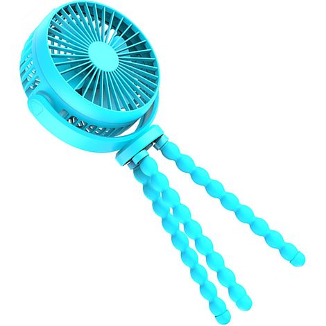 Ventilateur portable pour poussette, fonctionnant sur piles, rotation à 360°, trépied flexible à pince, 2600 mAh, bleu marine (1/4)