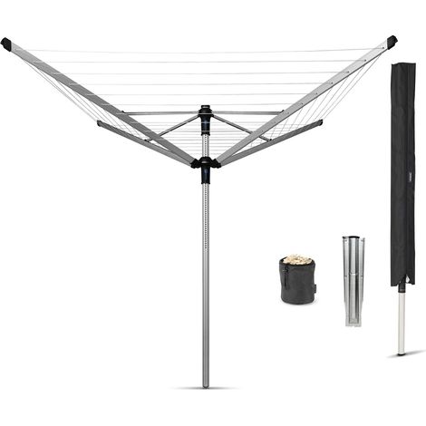 Séchoir Lift-O-Matic Advance - Etendoir Linge Extérieur - Résistantes aux UV, 50 m - Rotation Fluide - Ancre de Sol, Housse et Sac pour Pinces à Linge - Gris Métallique - ø 295cm (1/5)