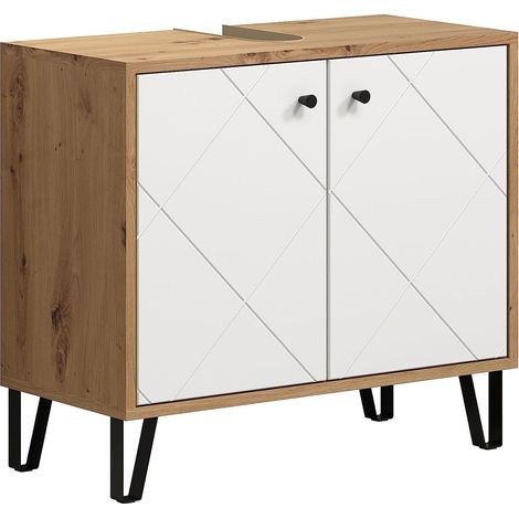 trendteam smart living Mobile sottolavabo, Vernice Bianca Opaca con Rovere Artisan, 69 x 61 x 33 cm (1/5)