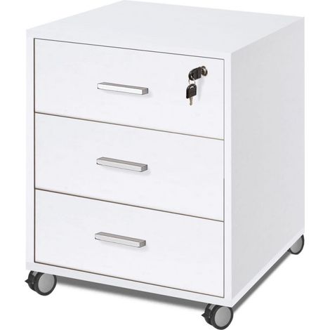 Bürokommode mit drei Schubladen mit Rollen Esche Weiß 50x41x h70 cm