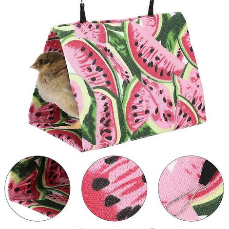 1 hamac suspendu en toile pour animaux de compagnie, idéal pour le printemps et l'été, pour perroquets et autres oiseaux. Couleur : Pastèque, taille L. (1/2)
