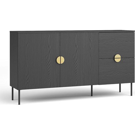 AX LIVING Große Kommode Brunelli 160 Schwarz Holzoptik goldene Griffe