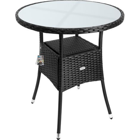 CASARIA® Gartentisch Polyrattan Wetterfest Rund Glas Tischplatte 80kg Belastbar Outdoor Terrasse Balkon Bistro Tisch Beistelltisch Schwarz L