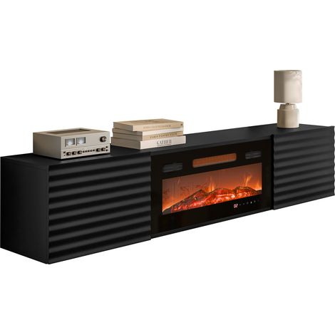 Mueble TV Charlotte 206, Negro, Número de puertas: 2, Número de cajones: 0, 183x37x35cm (1/4)
