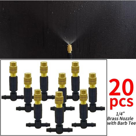 (A-20PCS) Système de brumisation rafraîchissant pour jardin, irrigation goutte à goutte 1/4'', buses atomiseur en laiton pour tuyau 4/7 mm, pour serre ou parasol (1/5)