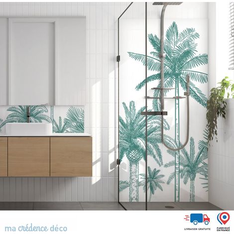 Panneau de douche : Palmiers colorés - Couleur Vert menthe - Alu composite - 100 - 245 (1/3)