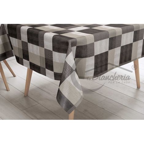 TOVAGLIA LIMA © in TELA CERATA plastificata LAVABILE idrorepellente in PVC MODERN marrone made in Italy Cm. 140x100 x4 persone