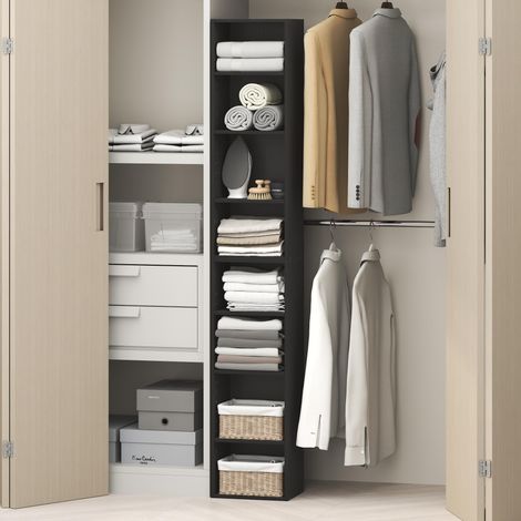 système de Rangement à 8 Niveaux pour Placard, étagère Ouverte réglable, Organisateur de Rangement empilable, Largeur 30,5 cm, pour Placard ou Chambre, Bois Noir (1/5)