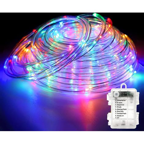 Guirlande lumineuse de 5 m avec 50 LED, 8 modes d'éclairage, tube lumineux étanche, fonctionne sur piles, idéale pour l'intérieur, le jardin, les fêtes et la décoration de Noël, multicolore. (1/5)