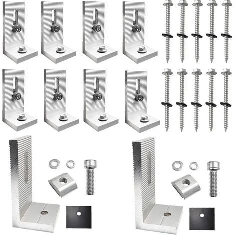 10 Pièces Ensemble Equerre Metal Fixation, 90° Equerre Fixation Panneaux Solaires, équerre étagère Photovoltaïque de Type L, pour Installation de Panneaux Solaires (1/5)
