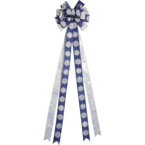 Nain de Noël à suspendre, grand nœud 33 x 113 cm, décorations pour sapin de Noël, paillettes d'hiver, bleu, or et champagne (1/5)