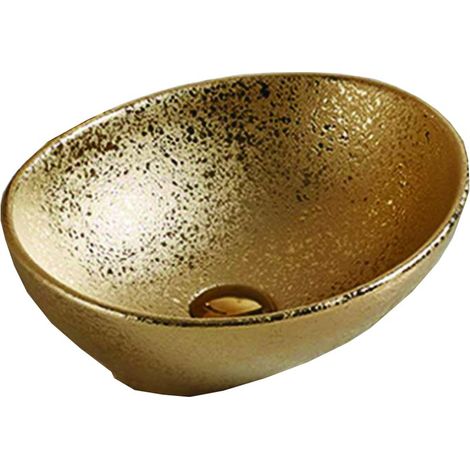Lavabo cerámico sobre encimera, 40,5x33x14 cm, Dorado