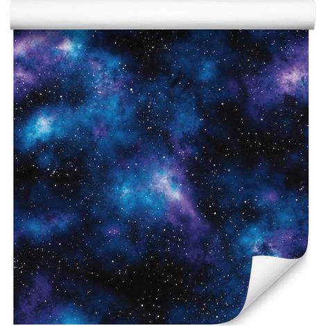 Papier peint bleu marine, motif galaxie aquarelle, formes douces, 50 x 1000 cm (1/5)