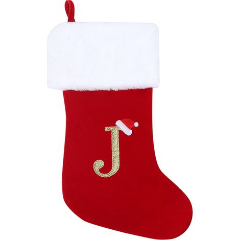 Chaussette De Noel Personnalisée Avec Lettre J En Tissu 26X45 Cm