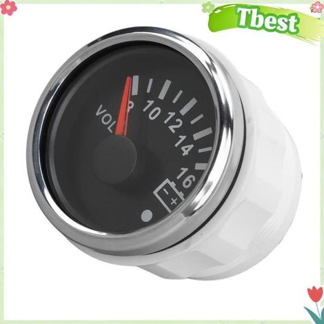 HURRISE jauge de tension de bateau Voltmètre de bateau 52MM, jauge de tension à auto coffret Couverture argentée de plaque noire (1/5)
