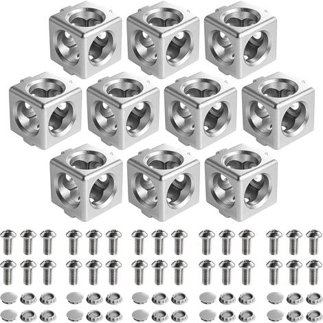 Kindfiber OÜ-Lot de 10 kits de connecteurs d'angle cubiques à 3 voies pour profilés en aluminium 20x20, avec vis et écrous, argent, équerre d'angle 3D (1/5)