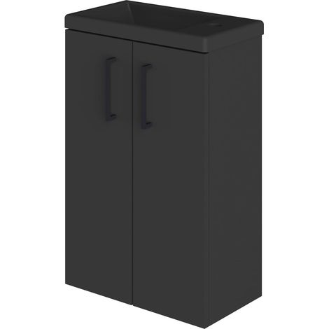 Meuble de Salle de Bain Unicolore - Ensemble de Salle de Bain à 2 Portes avec poignée Suspendue au Mur avec lavabo en céramique - Lavabo de Fond 20 cm - Meuble monté - Lavabo sans Miroir - 40 (1/5)