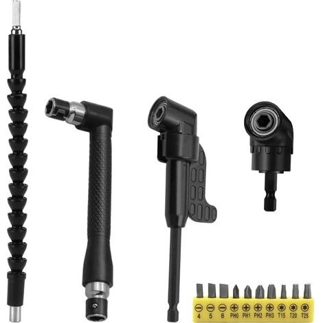 14 Pièces Renvoi D'Angle Visseuse kit, Rallonge Visseuse, Renvoi D'Angle Perceuse, 105° Tournevis Flexible, 1/4" Embout, Extension de Foret Flexible pour Perceuse ou Tournevis Adaptat (1/5)