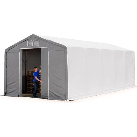 TOOLPORT Zelthalle 5x10 m Lagerzelt PRIMEtex 2300 robuste PVC Plane grau 3m Seitenhöhe mit Schiebetor