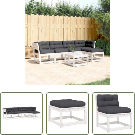 vidaXL Canapé sans accoudoirs - Salon de jardin 5 pcs avec coussins blanc bois massif de pin (1/5)