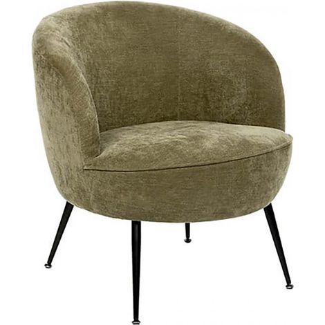 Fauteuil club avec pieds métal noir, coloris vert olive - Longueur 63 x Profondeur 69 x Hauteur 71 cm (1/4)