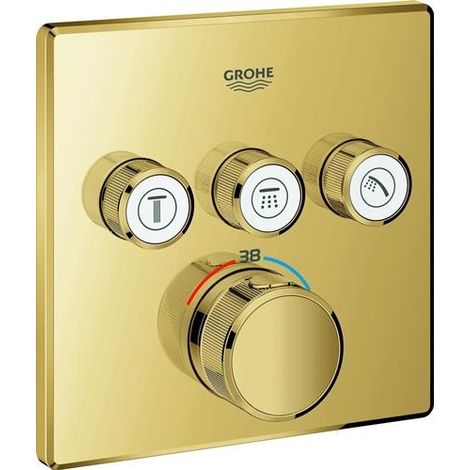 Grohe Grohtherm SmartControl Unterputz-Thermostat, eckig, Fertigmontageset für Rapido SmartBox, 3 Absperrventile, Satin Steel