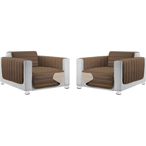 Lot De 2 Housses De Fauteuil Universel Rembourré Doux Double Face - Marron (1/3)