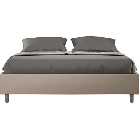 Cadre de lit 140x190 cm simili cuir beige Agora- (1/5)