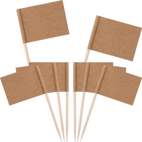 Zahnstocherfähnchen aus Kraftpapier, 100 Stück Käsemarker, Kuchenmarker, Käseetiketten aus Kraftpapier für Hochzeiten, Partys, Weihnachten, Halloween und Ostern (1/5)