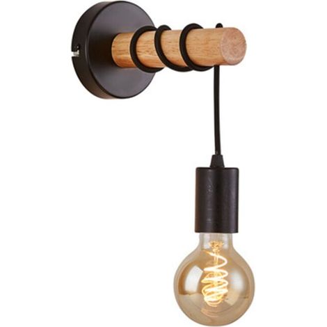 Wandleuchte, Vintage Industriedesign, Holz und Metall, Wohn- und Schlafzimmerbeleuchtung, E27-Fassung, für 10W Max LED-Birne, Schwarz, (1/3)