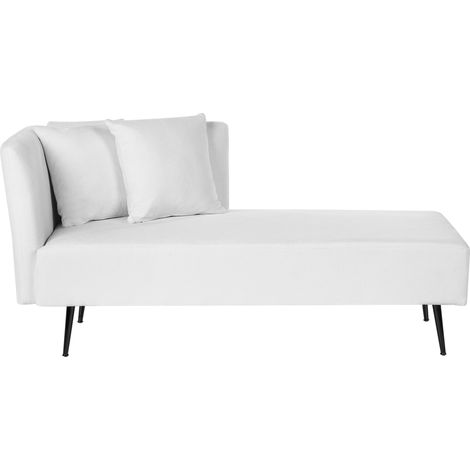 Chaise longue moderno izquierdo tapicería de tela de poliéster con cojines patas de metal diván blanco Riom