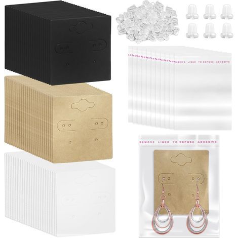 Sweet Assortment of 550 earring hook cards, 150 blank square cards, 200 silicone clasps, 200 bags (1/5)