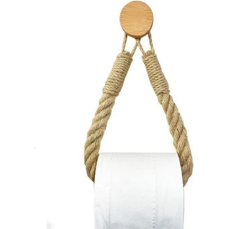 (Wie im Hauptbild gezeigt) Toilettenpapierhalter – Stil B – Vintage – Juteseil – Buchenholz – Multifunktional (1/4)
