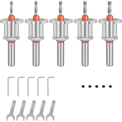 Juego de 5 brocas para avellanar, broca cónica avellanadora de 8 mm para madera, llave hexagonal y tornillo para taladrar madera (2,8, 3,0, 3,2, 3,5, 4 mm). (1/4)
