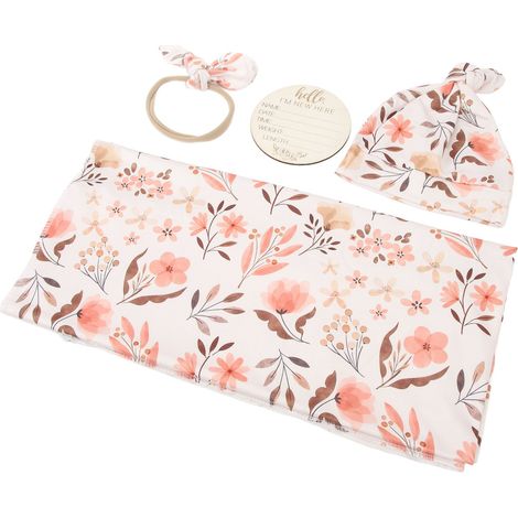 4-teilige Babydecke mit Blumenmuster und Stirnband, atmungsaktiv, weich, Typ 2 (1/5)