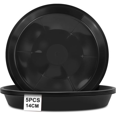 Lot de 5 Soucoupes pour Plantes, 14cm Rond Noir Bac D'Égouttement Durable Soucoupes pour Pots de Fleurs, Dessous Pot de Fleur pour Plantes pour Jardinage Culture Hydroponique Maison Et Jardin (1/5)