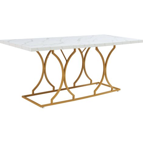 Table à manger pour 6 personnes effet marbre blanc / doré (1/5)