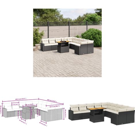 11-tlg. Garten-Sofagarnitur mit Kissen Schwarz Poly Rattan - Gartenmöbel Set - PE-Rattan Möbel - Outdoor Lounge - Gartenlounge - Terrassenmöbel - Home & Living (1/3)