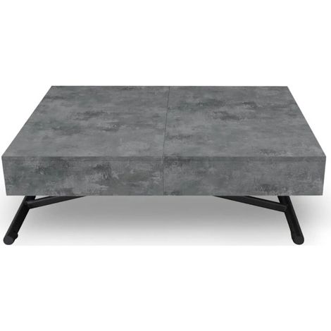 Paris Prix – Table basse relevable 120-190cm béton – Plateau extensible – Design élégant – Pour 8 couverts – MDF et métal (1/2)