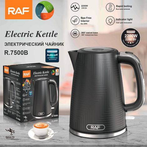 Bouilloire électrique (noire) aux normes européennes, 1,7 L, revêtement intérieur en acier inoxydable, chauffe rapide, arrêt automatique, idéale pour un usage domestique. (1/2)