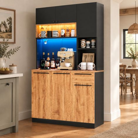 Armario alto de cocina con LED RGB, puertos USB, 6 puertas y cajón, 100 x 40 x 180 cm, MDF (1/5)