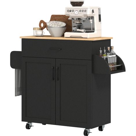 Dessert îlot de cuisine multi-rangements tiroirs placard 2 portes avec étagère réglable 105 x 36 x 85 cm noir (1/5)