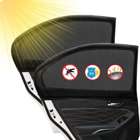 Pare-soleil de voiture - Garde l'intérieur frais - Protection solaire pour les vitres de voiture - Moustiquaire de voiture - Préserve l'intimité - Pour la plupart des voitures particulières - 2 pare-s (1/5)
