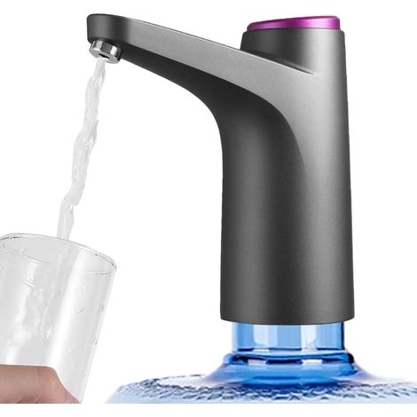 Distributeur d'eau 5 gallons, pompe à eau portable à double bouton, grande capacité rechargeable USB, pour bouteille d'eau, noir et gris, usage domestique et voyage. (1/5)