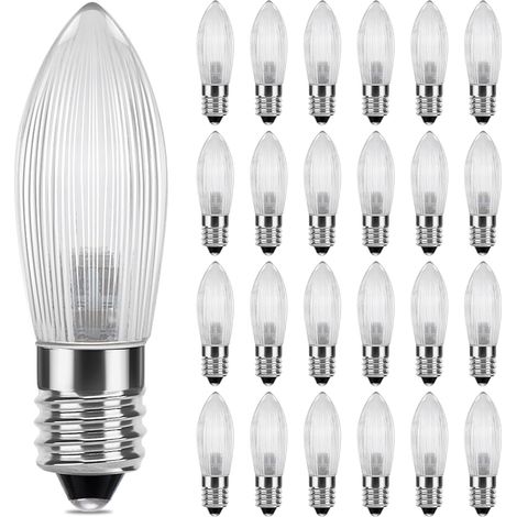 E10 LED Riffelkerze, 25x Spitzkerze für Schwibbogen, LED Ersatzbirne 0.2W ersatz 1W Topkerze, warmweiß 2300K, 5-55V, für Lichterbogen, Adventsleuchter, Lichterkette (1/5)