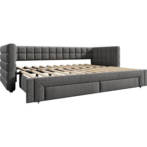Ausziehbares Schlafsofa 90 x 200 cm aus grauem Samt mit 2 Schubladen MODENUIT (1/5)