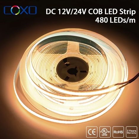 Bande LED COB haute densité flexible (6500K blanc froid - 320 LED) certifiée UL, 5 m (16,4 pi), indice de réfraction RA90. (1/5)