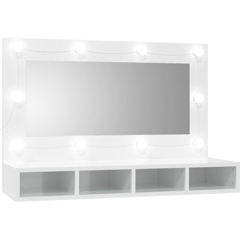 vidaXL Mobile a Specchio con LED Bianco Lucido 90x31,5x62 cm
