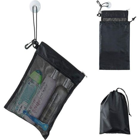 Ensemble de sacs de rangement de bain portables en filet Irovami noirs (1/5)